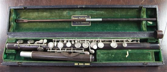 A Rudall, Carte & Co Radcliffs Model rosewood flute, case 19.5in.